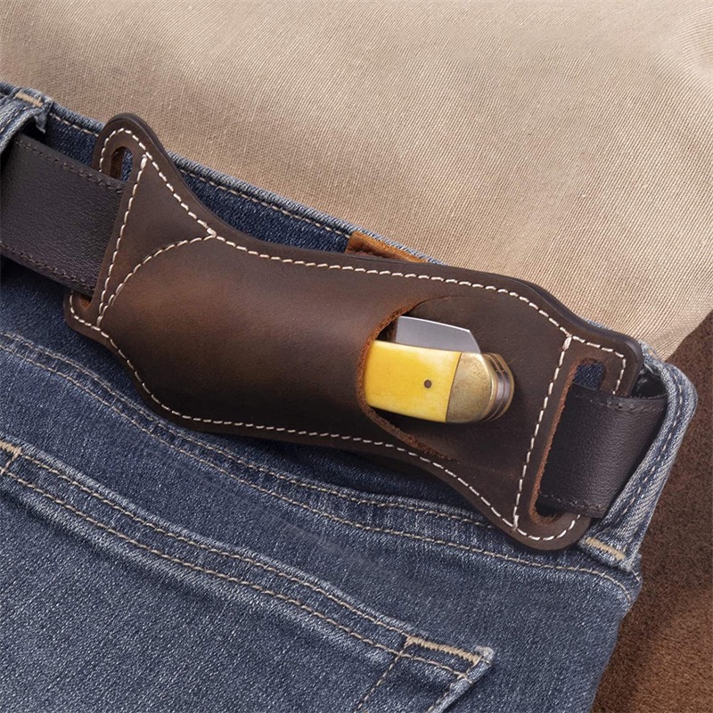 Edc Carry Knife - Bainha/Bolsa de Couro Genuíno para Faca